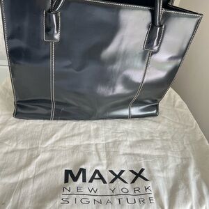 Maxx New York Black Patent Tote with Contrast Stitching